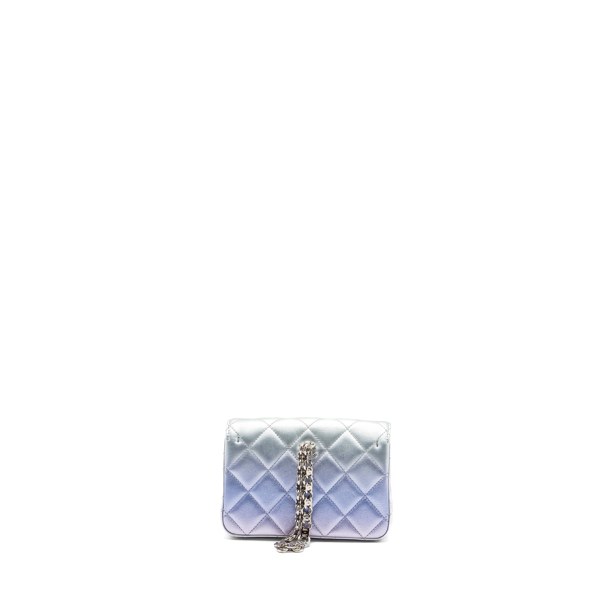 CHANEL CLUTCH CALFSKIN IRIDESCENT MULTICOLOUR WITH MULTICOLOUR AND SILVER HARDWARE (MICROCHIP)