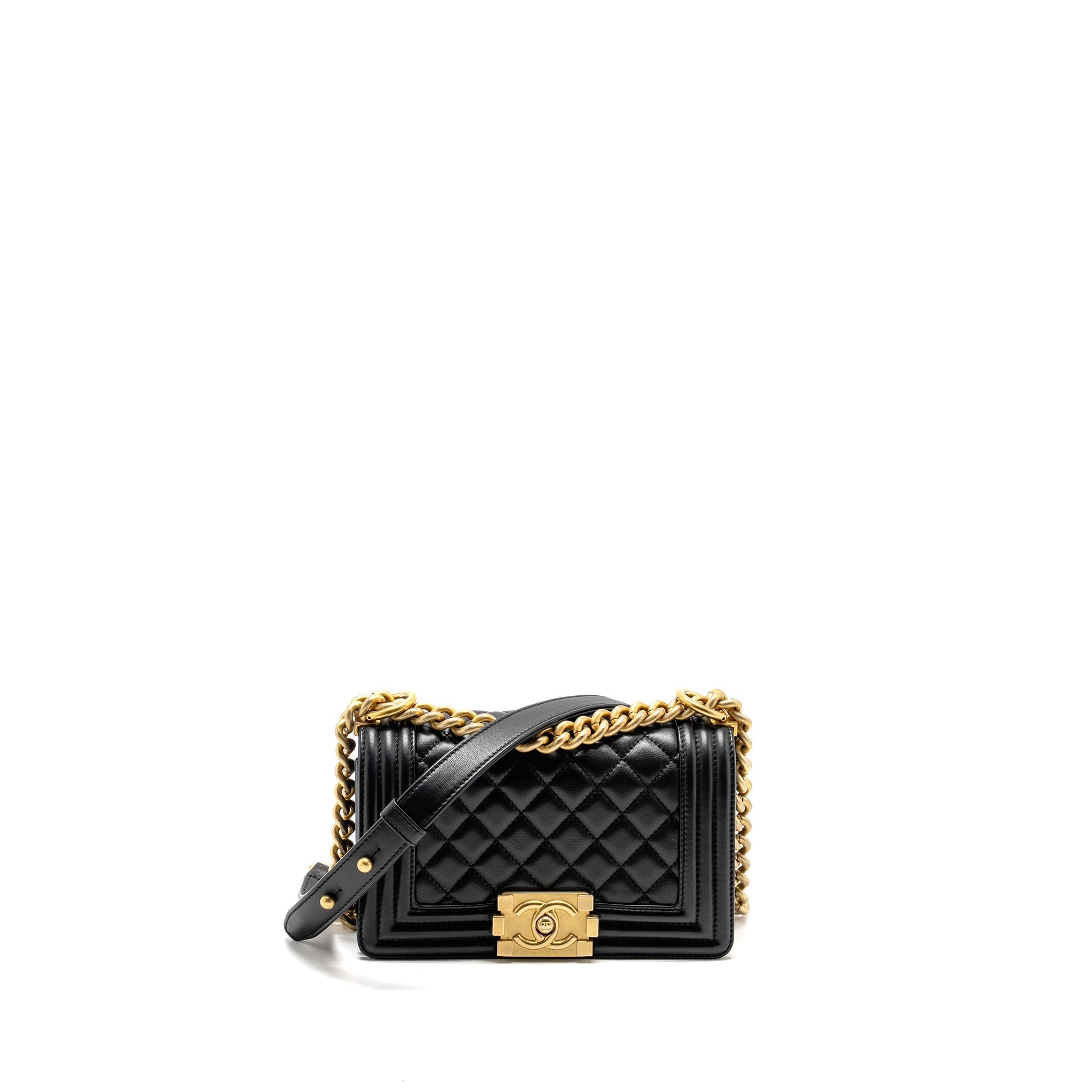 CHANEL SMALL BOY BAG CALFSKIN BLACK GHW (MICROCHIP)