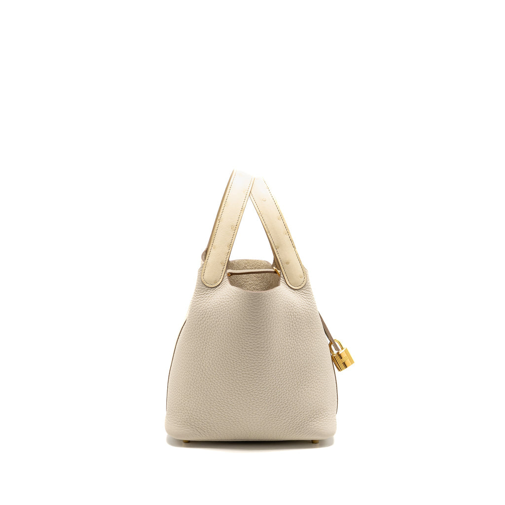 HERMES PICOTIN 18 TOUCH LOCK BAG CLEMENCE / OSTRICH BETON GHW