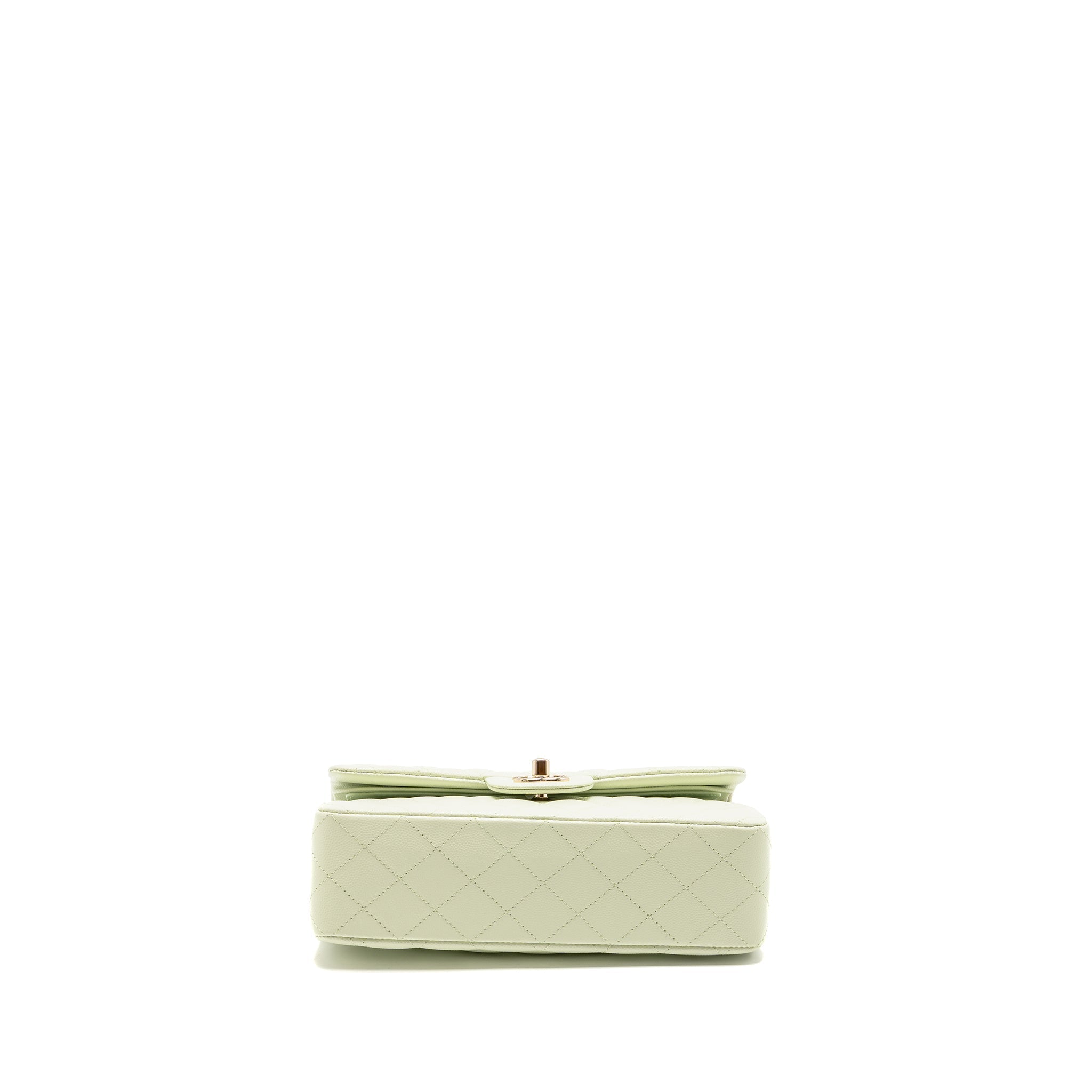 CHANEL SMALL CLASSIC DOUBLE FLAP BAG CAVIAR LIGHT GREEN LGHW (MICROCHIP)