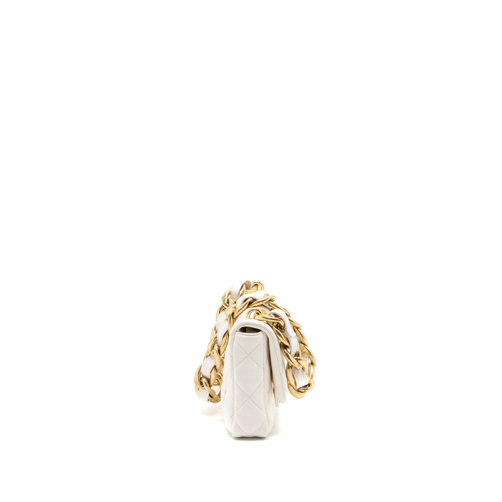 CHANEL 22S GIANT CHAIN FLAP SHOULDER BAG LAMBSKIN WHITE BRUSHED GHW (MICROCHIP)