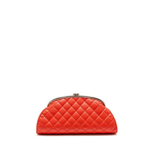 CHANEL CC CLUTCH BAG PERFORATED LAMBSKIN RED SHW