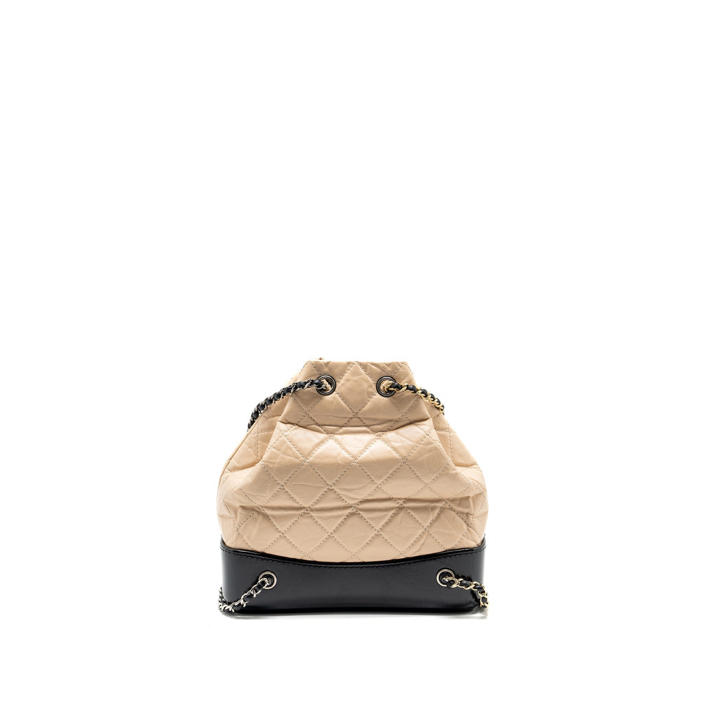 CHANEL SMALL GABRIELLE BACKPACK AGED CALFSKIN BEIGE/BLACK MULTICOLOUR HARDWARE