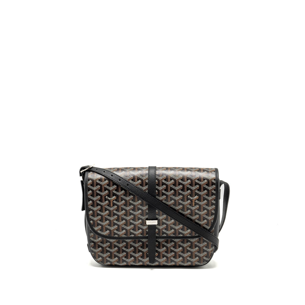 GOYARD BELVEDERE MM MESSENGER BAG GOYARDINE CANVAS/CALFSKIN BLACK SHW
