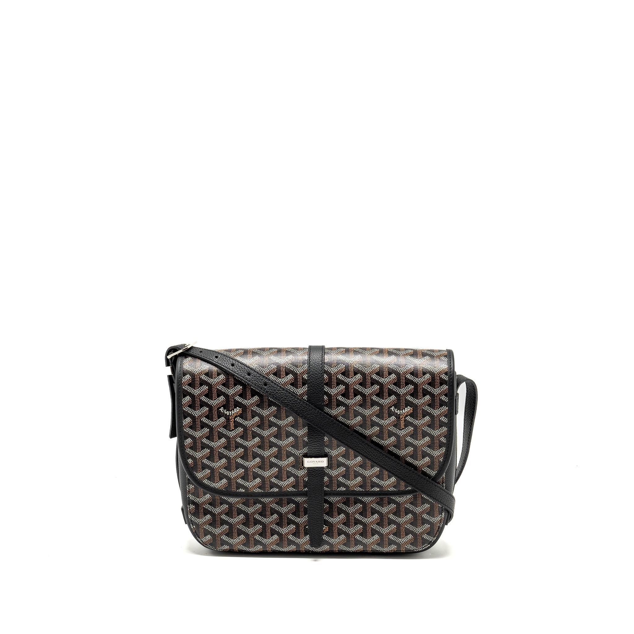 GOYARD BELVEDERE MM MESSENGER BAG GOYARDINE CANVAS/CALFSKIN BLACK SHW