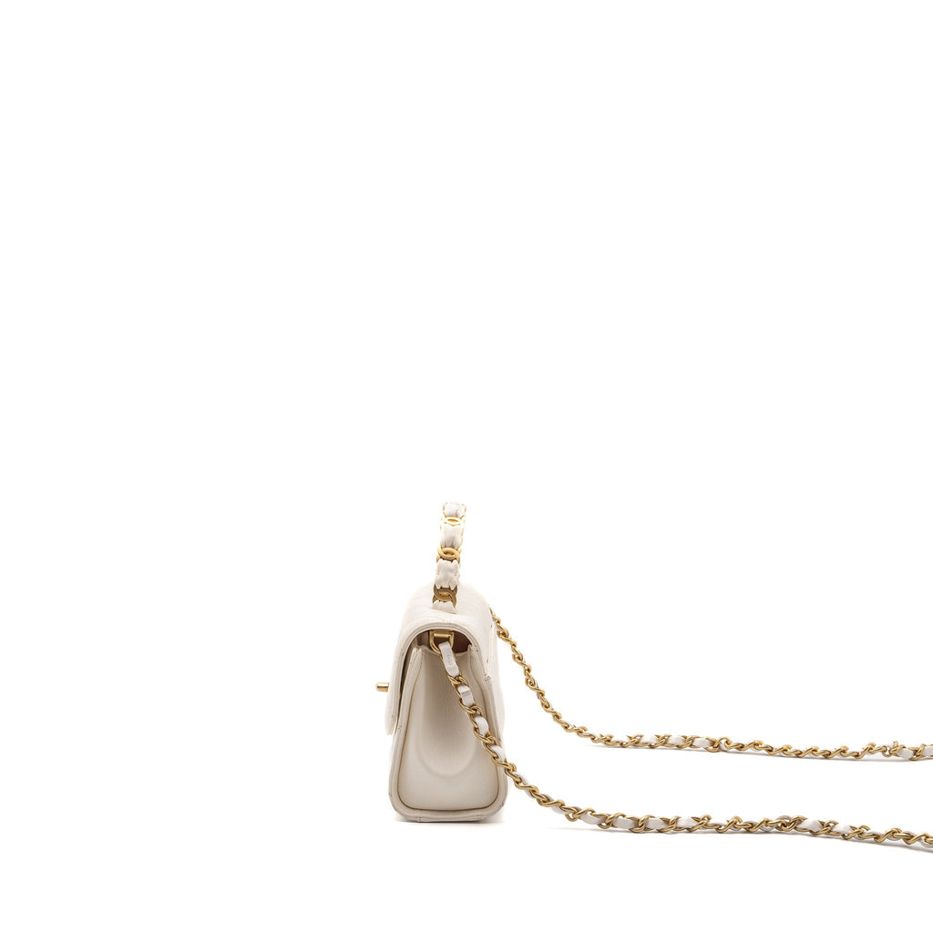 CHANEL TOP HANDLE FLAP BAG LAMBSKIN WHITE BRUSH GHW