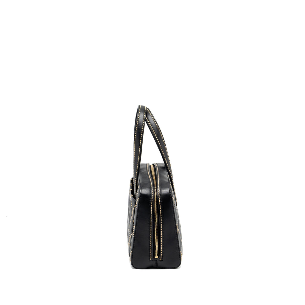 CHANEL VINTAGE WILD STITCH ZIP TOTE BAG CALFSKIN BLACK GHW