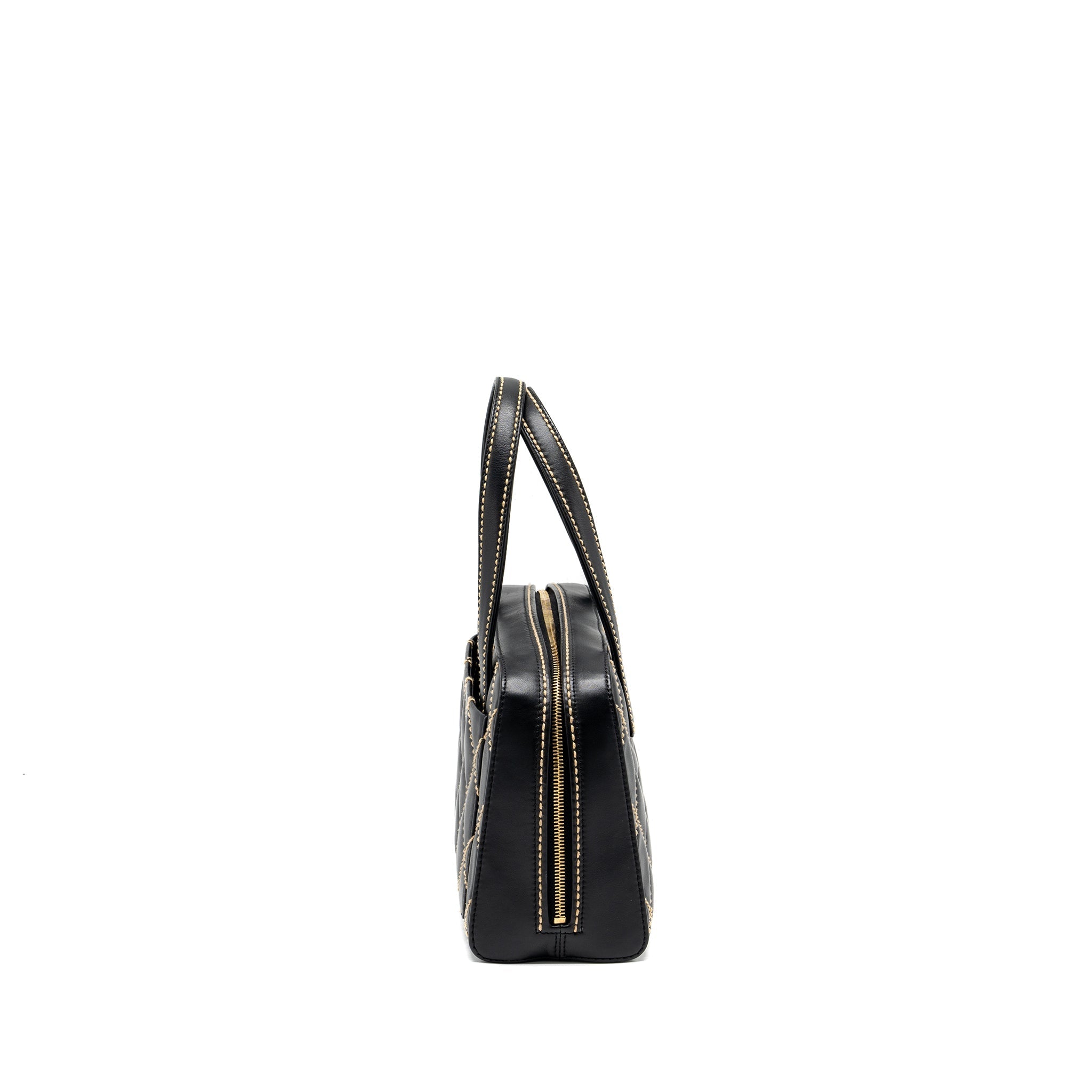 CHANEL VINTAGE WILD STITCH ZIP TOTE BAG CALFSKIN BLACK GHW