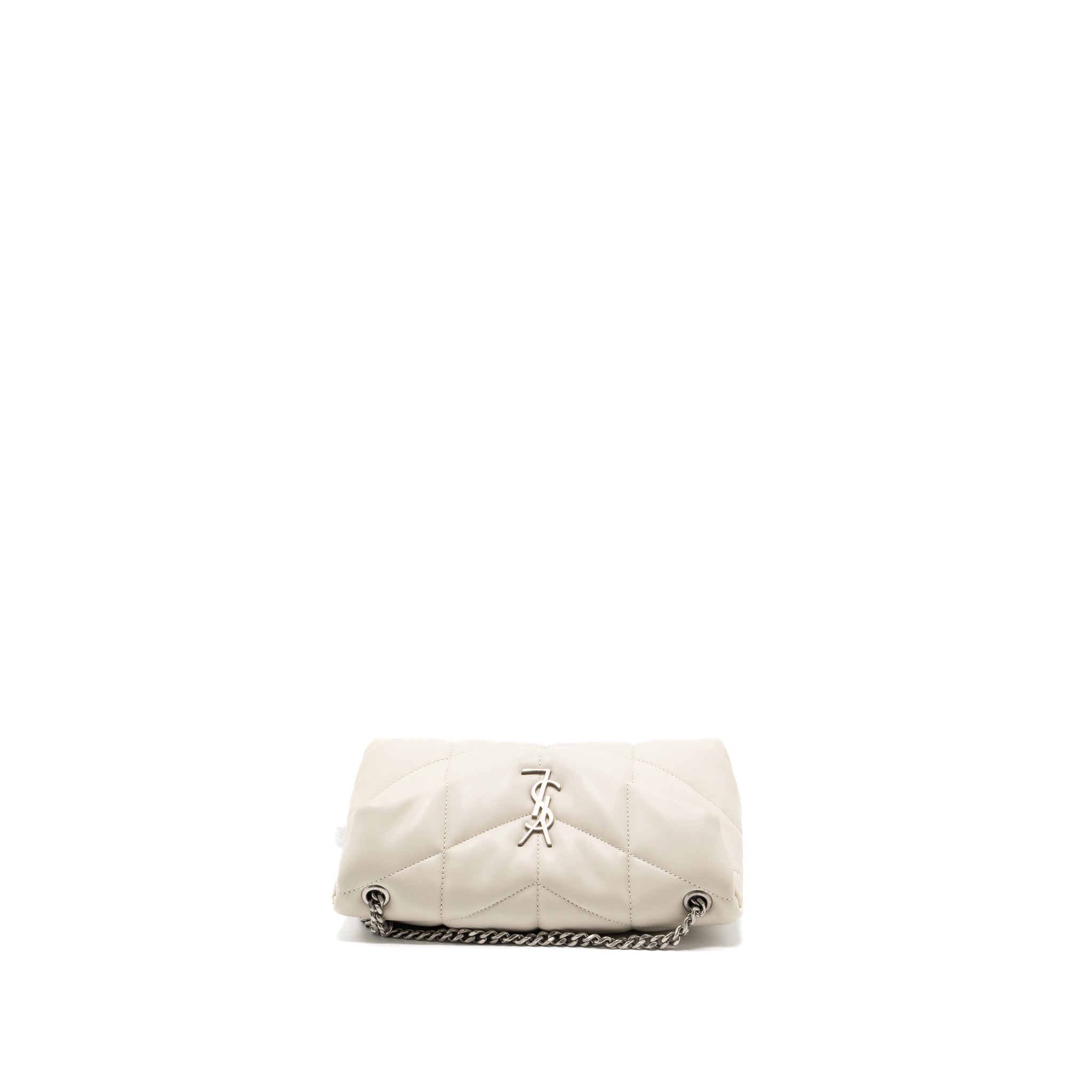 SAINT LAURENT SMALL LOULOU PUFFER SHOULDER BAG LAMBSKIN BLANC VINTAGE RUTHENIUM HARDWARE