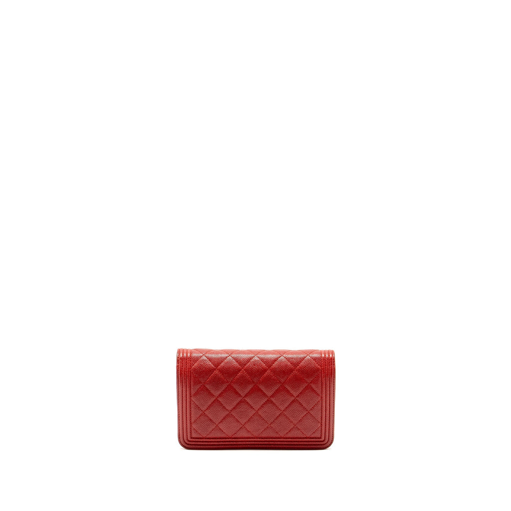 CHANEL BOY WALLET ON CHAIN CAVIAR RED RUTHENIUM SILVER HARDWARE