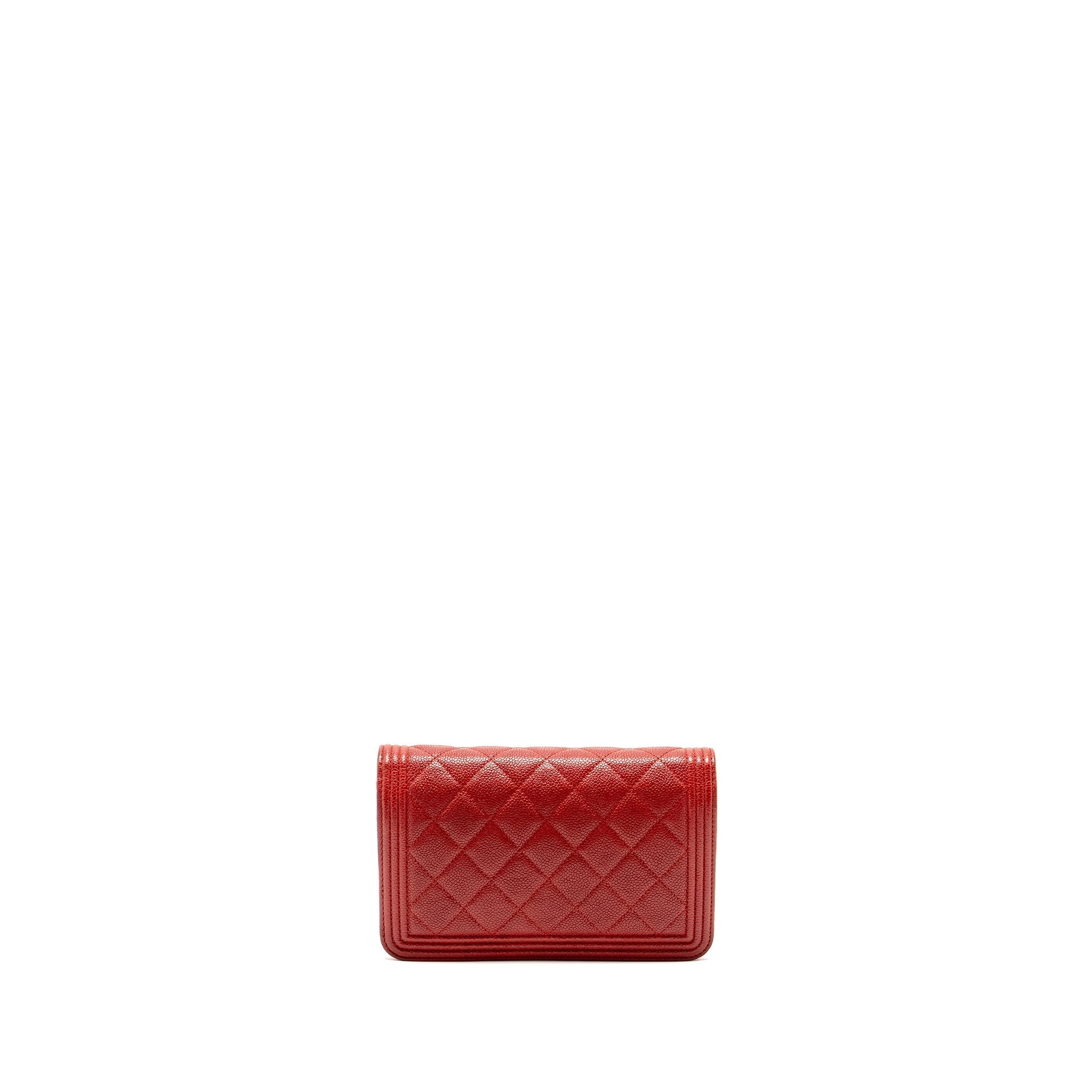 CHANEL BOY WALLET ON CHAIN CAVIAR RED RUTHENIUM SILVER HARDWARE