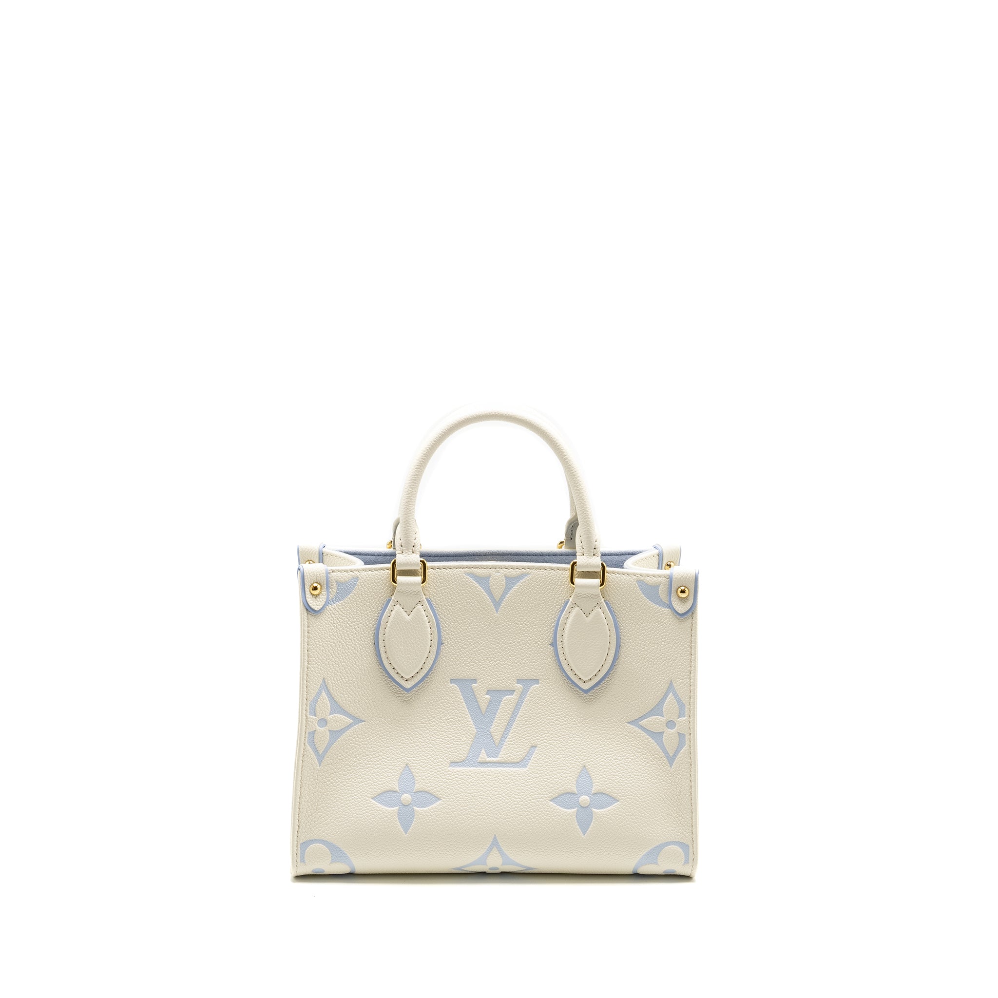 LOUIS VUITTON ONTHEGO PM BICOLOUR MONOGRAM EMPREINTE LATTE/CANDY BLUE GHW