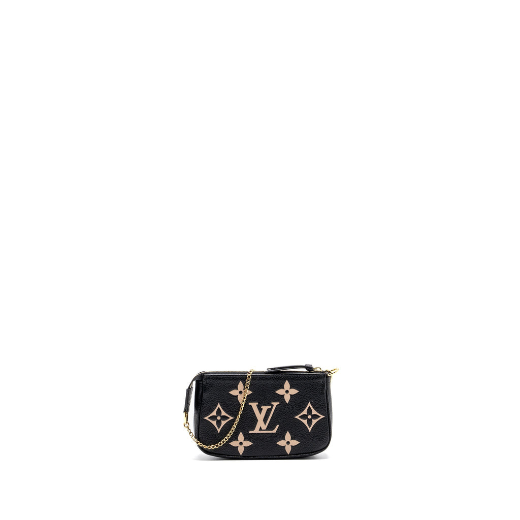 LOUIS VUITTON MINI POCHETTE ACCESSORIES MONOGRAM EMPREINTE BLACK/ BEIGE GHW