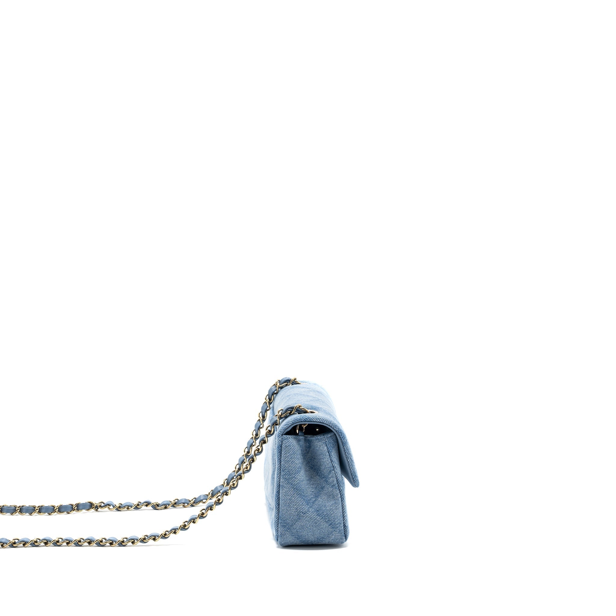 CHANEL 22B MINI RECTANGULAR FLAP BAG DENIM LIGHT BLUE LGHW (MICROCHIP)