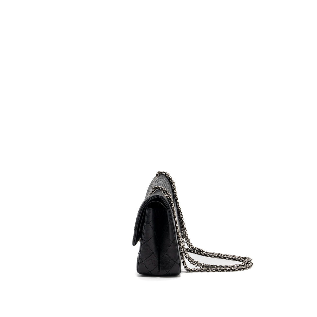 CHANEL SMALL 2.55 REISSUE FLAP BAG AGED CALFSKIN BLACK RUTHENIUM SHW