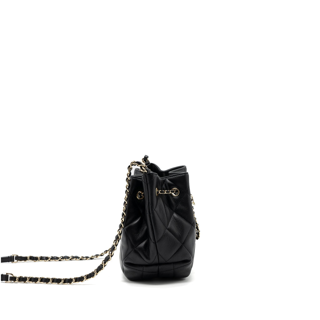 CHANEL DRAWSTRING BUCKET BAG CALFSKIN BLACK LGHW