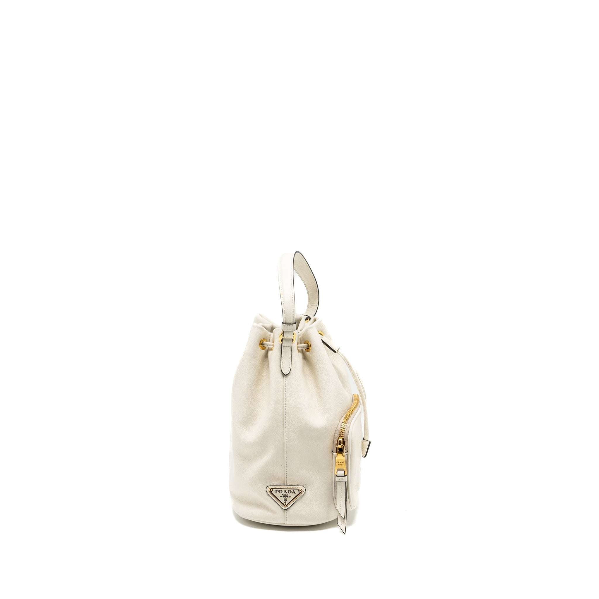 PRADA DRAWSTRING BUCKET BAG CALFSKIN WHITE GHW