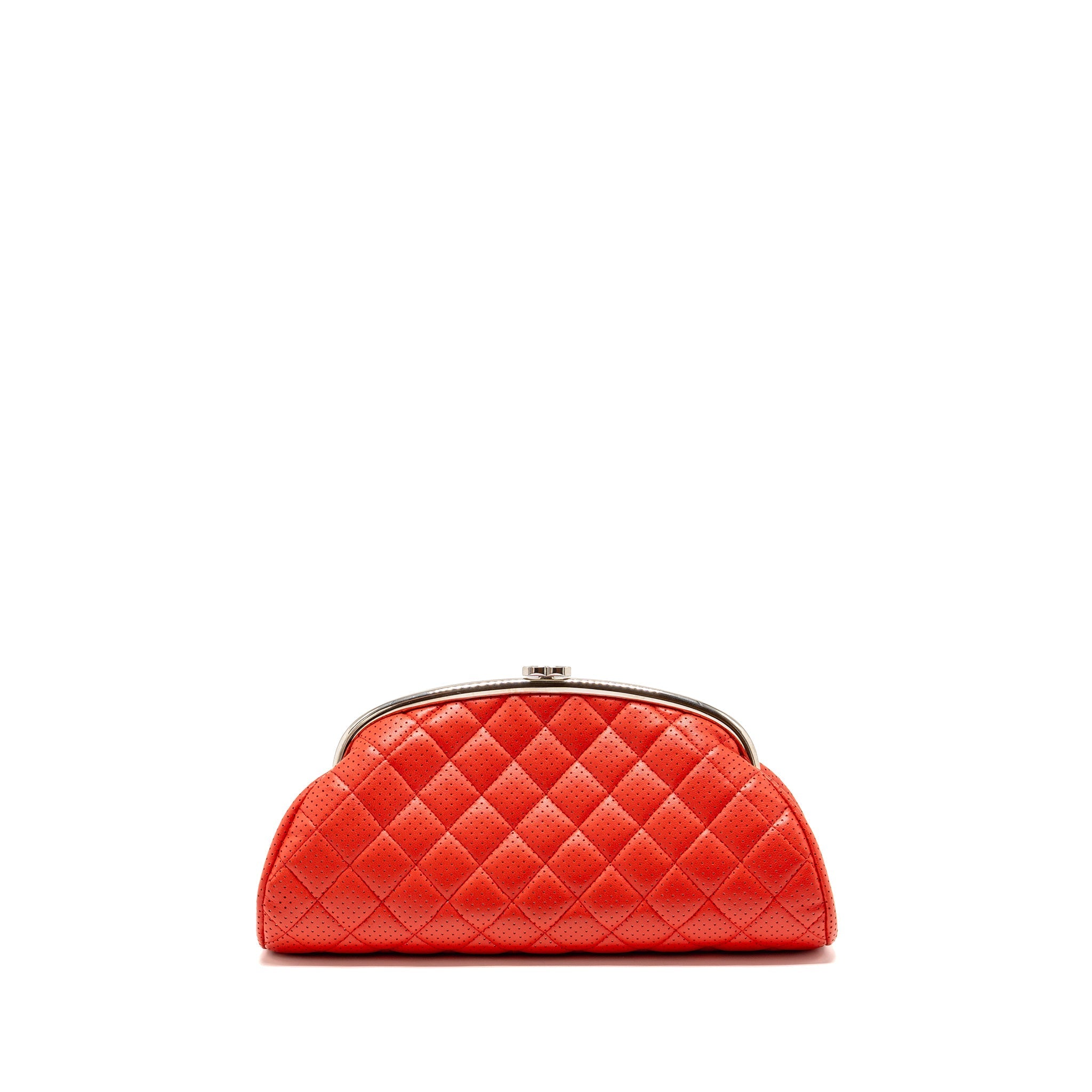 CHANEL CC CLUTCH BAG PERFORATED LAMBSKIN RED SHW