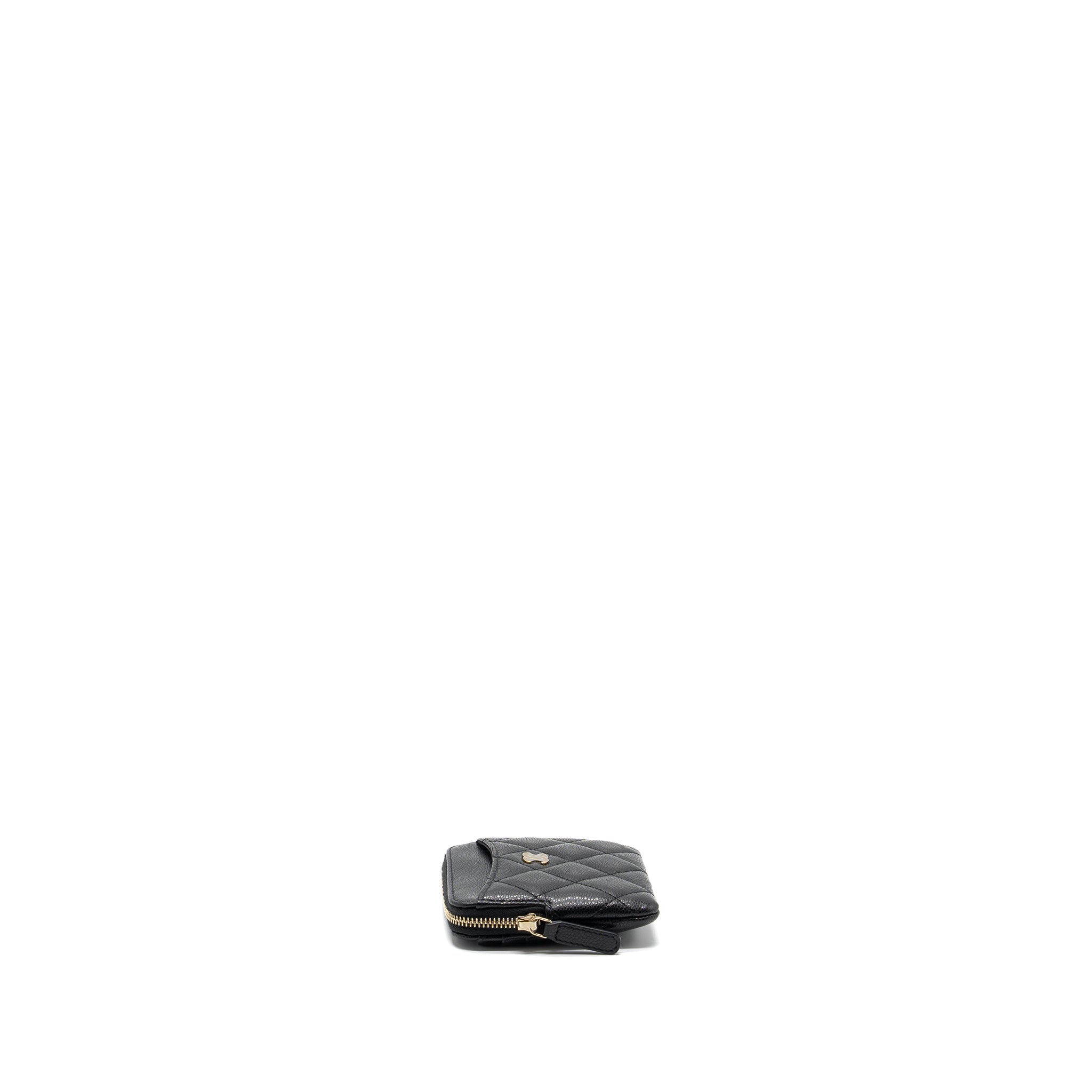 CHANEL SQUARE ZIPPER POUCH CARD HOLDER CAVIAR BLACK LGHW (MICROCHIP)