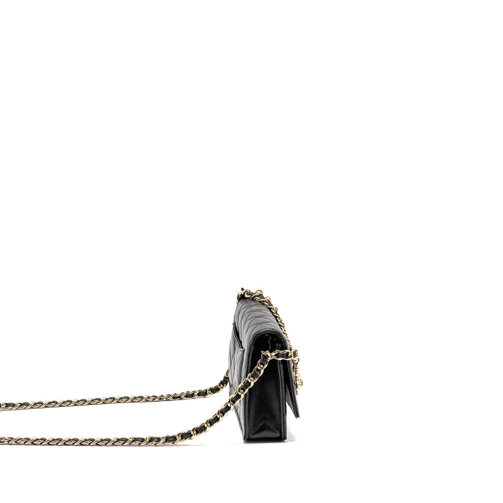 CHANEL COCO CHARM WALLET ON CHAIN LAMBSKIN BLACK LGHW