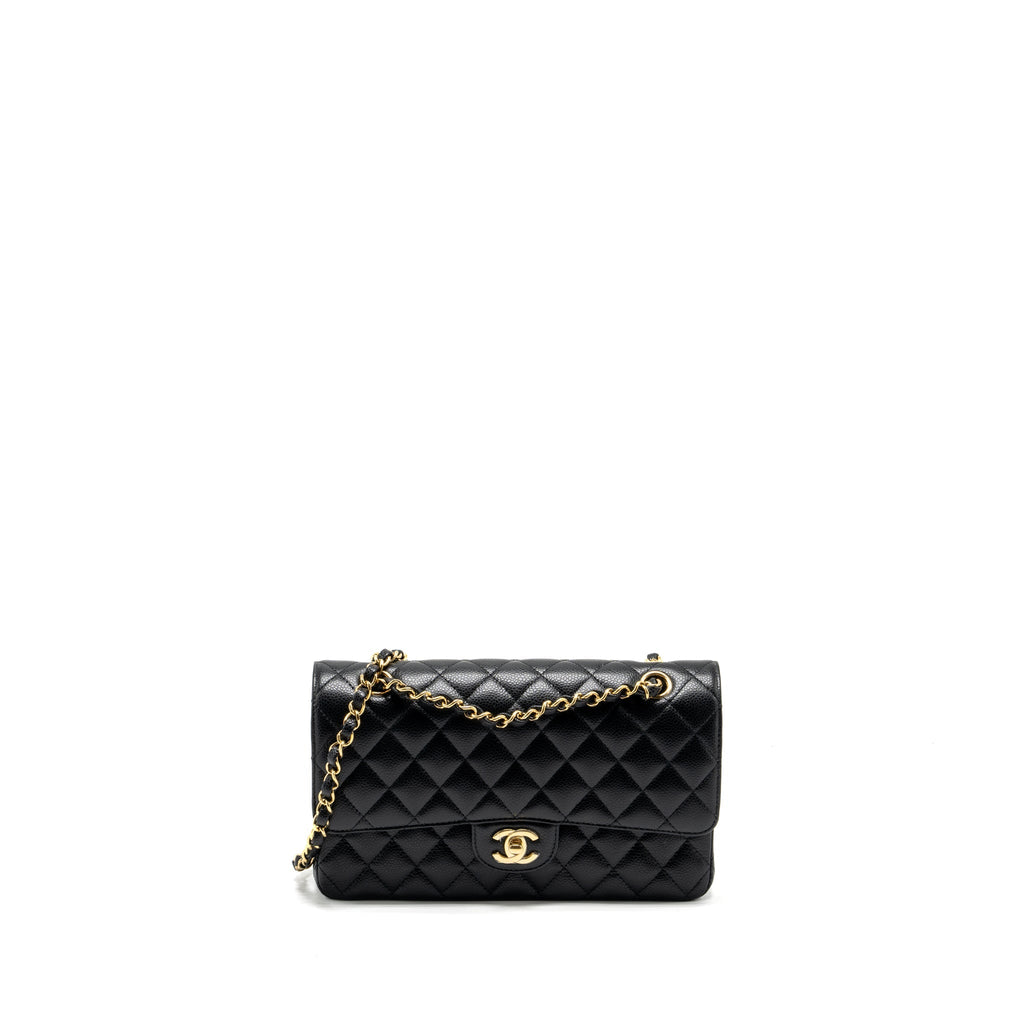 CHANEL MEDIUM CLASSIC DOUBLE FLAP BAG CAVIAR BLACK GHW (MICROCHIP)