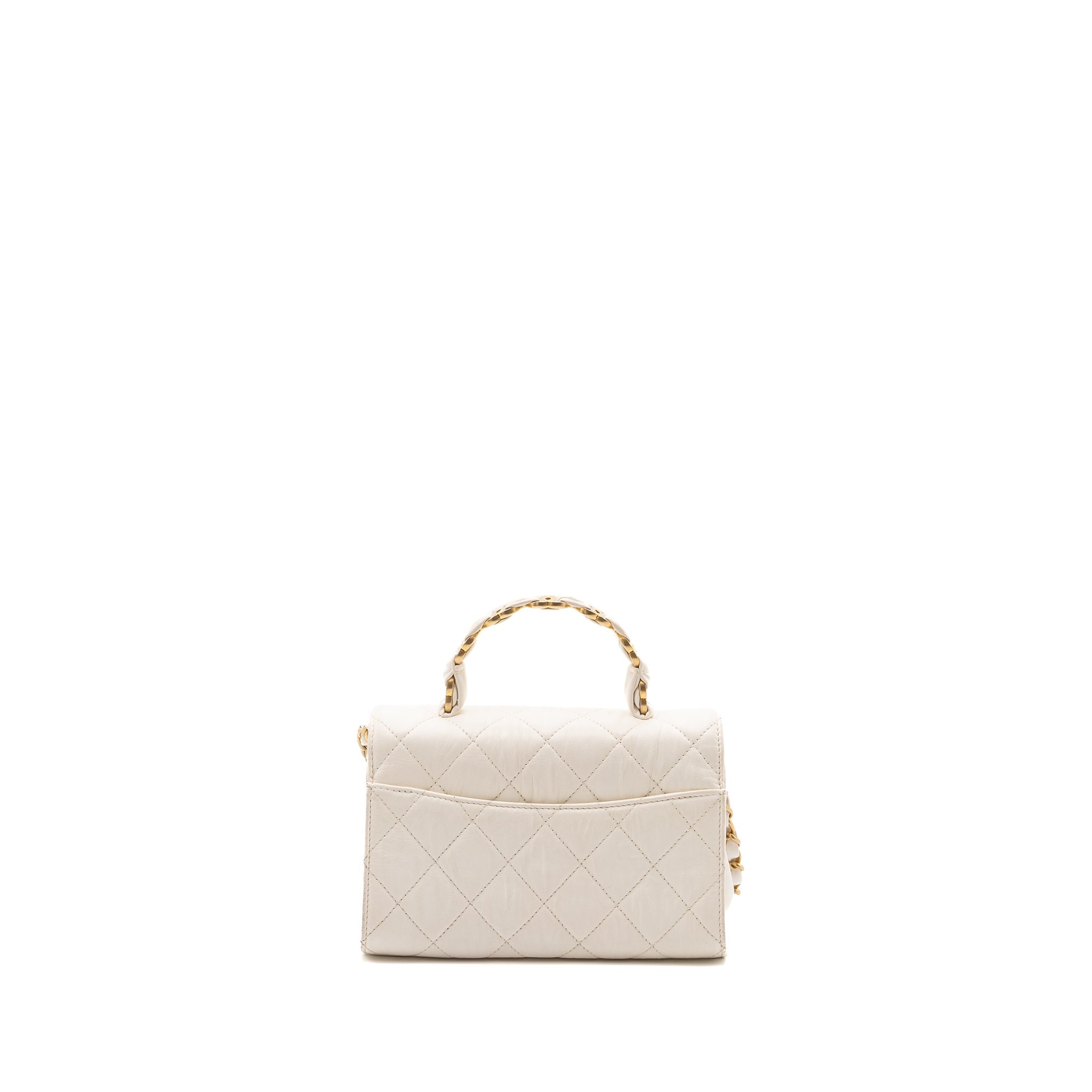 CHANEL TOP HANDLE FLAP BAG LAMBSKIN WHITE BRUSH GHW