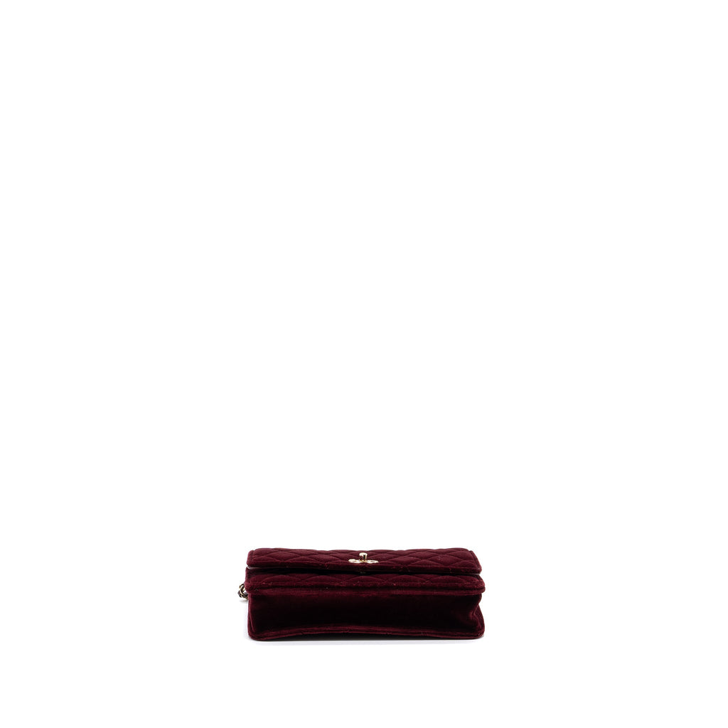 CHANEL CRYSTAL PEARL CRUSH WALLET ON CHAIN VELVET BURGUNDY LGHW