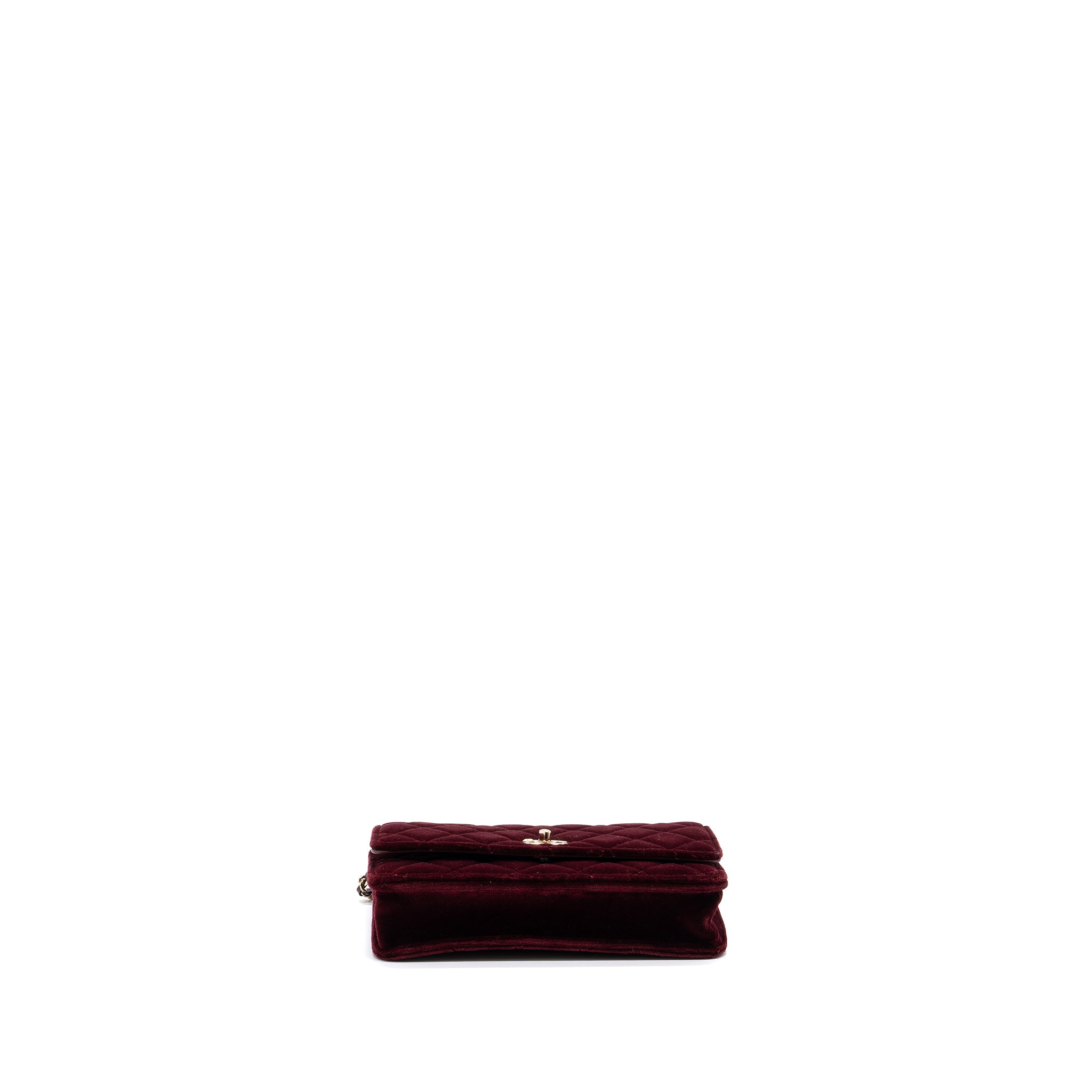 CHANEL CRYSTAL PEARL CRUSH WALLET ON CHAIN VELVET BURGUNDY LGHW