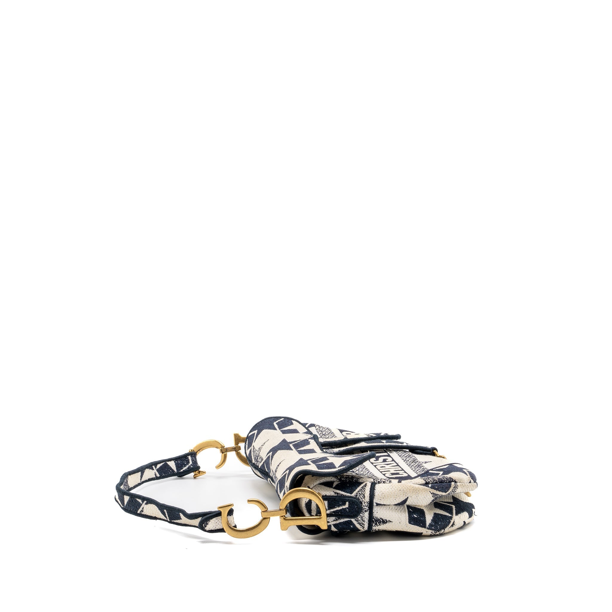 DIOR SADDLE BAG CANVAS LIMITED PRINT DARK BLUE / WHITE GHW