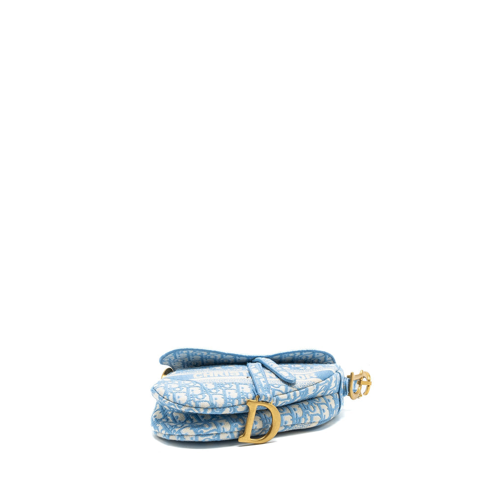 DIOR MEDIUM SADDLE BAG OBLIQUE EMBROIDERY LIGHT BLUE GHW