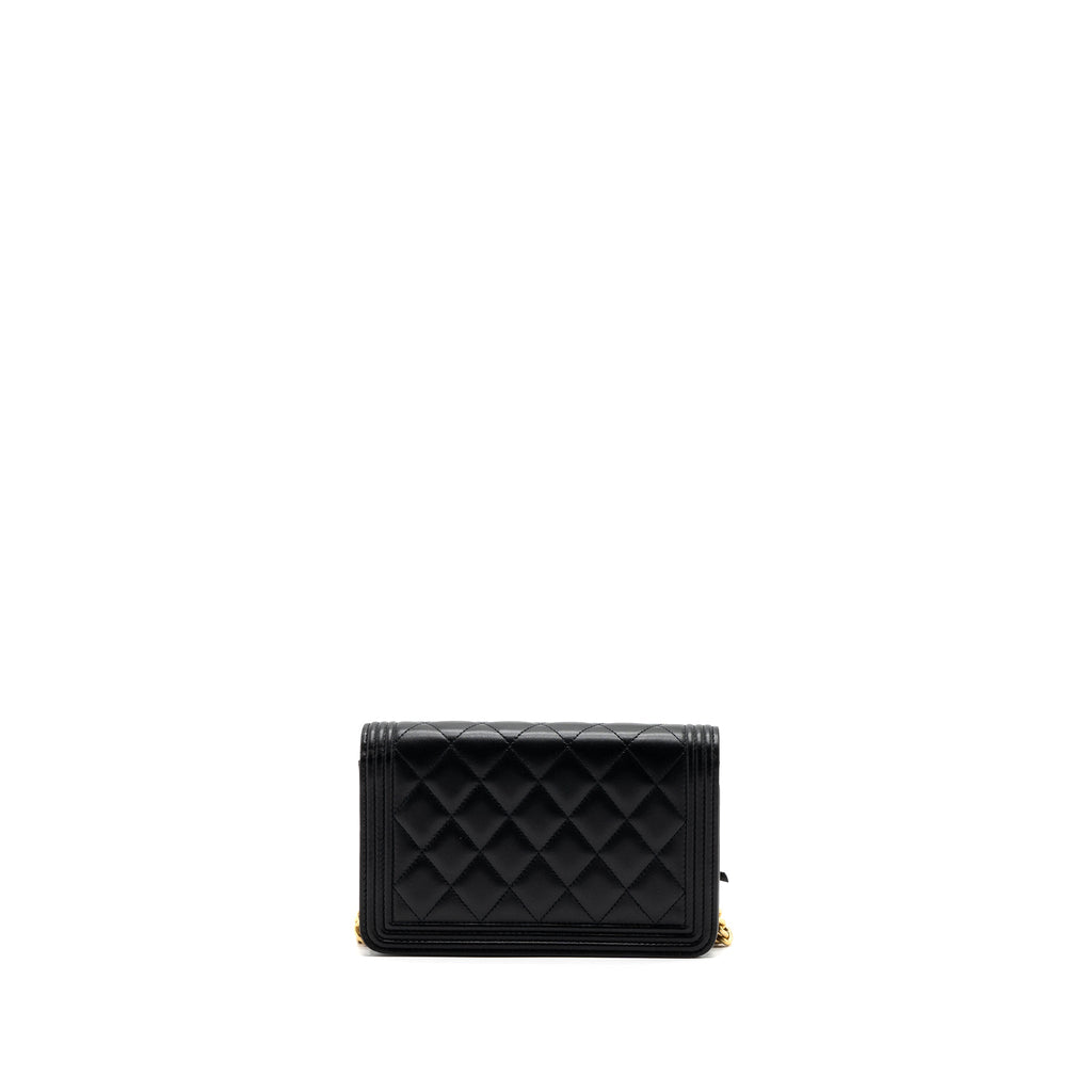 CHANEL BOY WALLET ON CHAIN LAMBSKIN BLACK GHW(MICROCHIP)