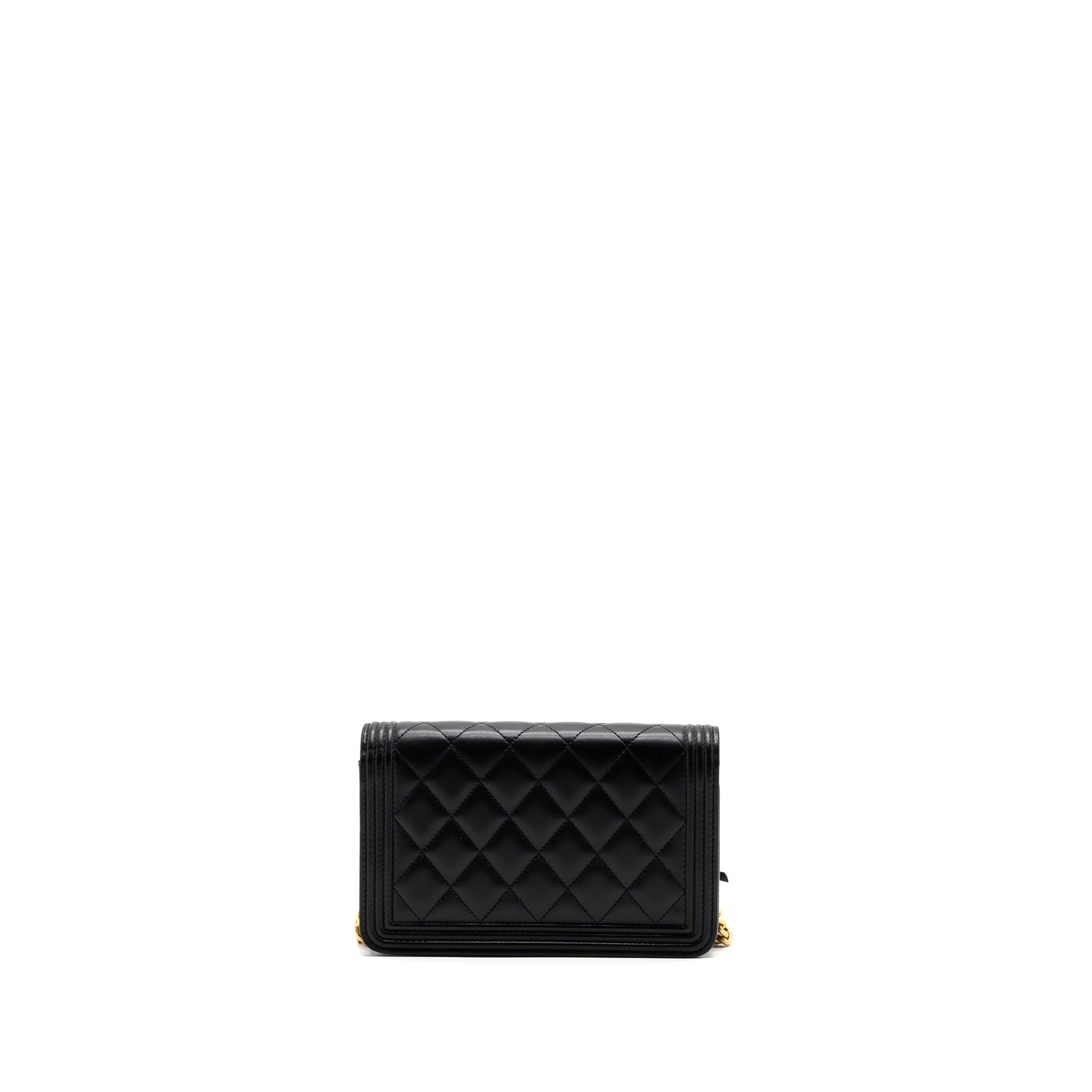 CHANEL BOY WALLET ON CHAIN LAMBSKIN BLACK GHW(MICROCHIP)