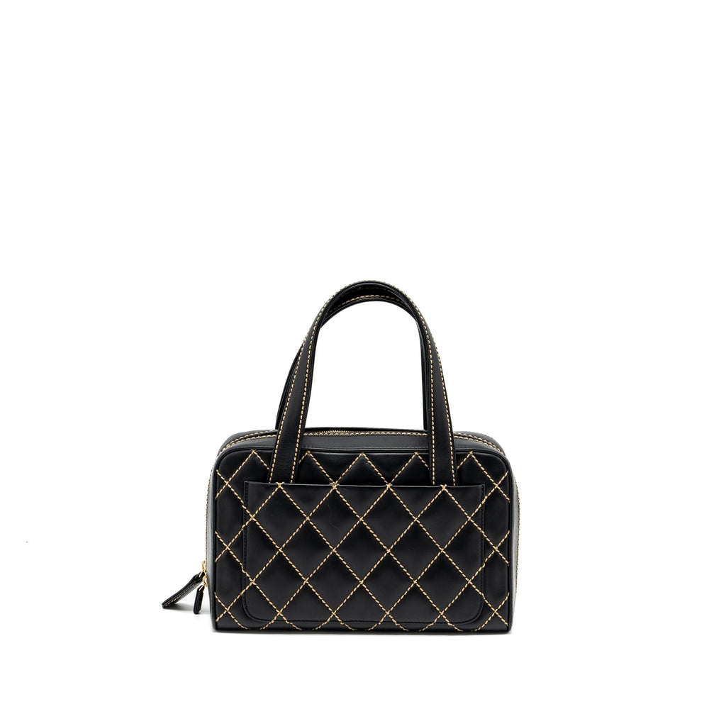 CHANEL VINTAGE WILD STITCH ZIP TOTE BAG CALFSKIN BLACK GHW