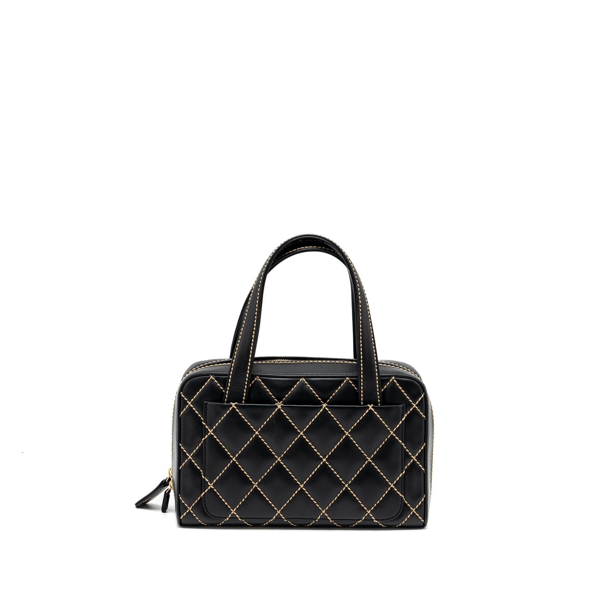 CHANEL VINTAGE WILD STITCH ZIP TOTE BAG CALFSKIN BLACK GHW