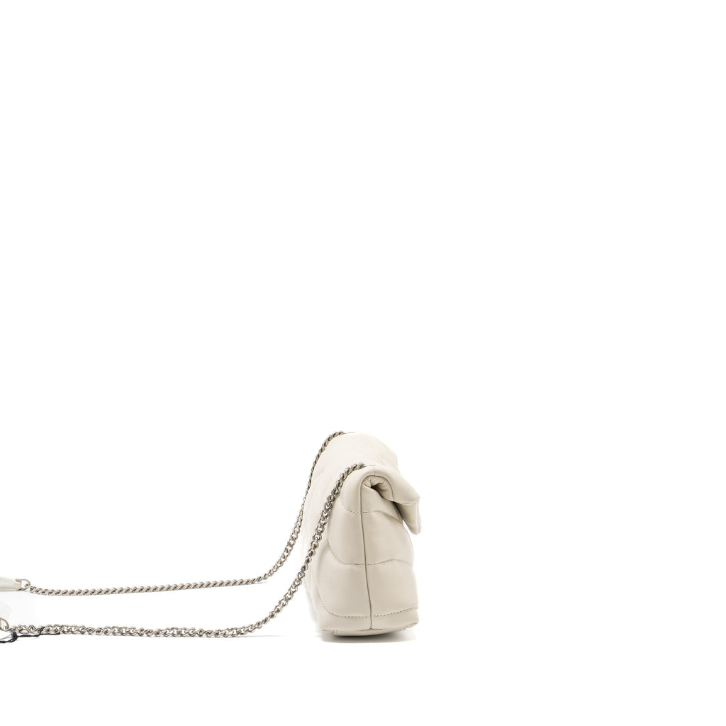 SAINT LAURENT SMALL LOULOU PUFFER SHOULDER BAG LAMBSKIN BLANC VINTAGE RUTHENIUM HARDWARE
