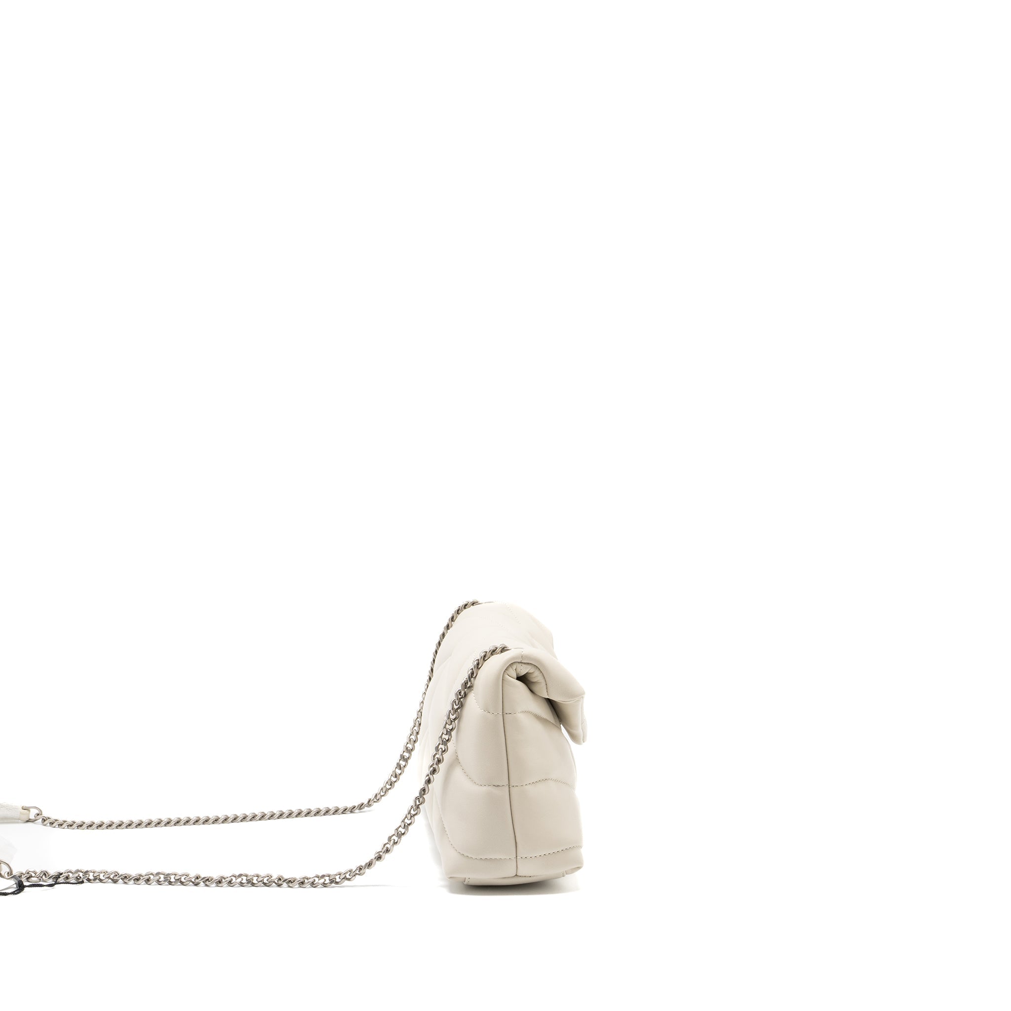 SAINT LAURENT SMALL LOULOU PUFFER SHOULDER BAG LAMBSKIN BLANC VINTAGE RUTHENIUM HARDWARE