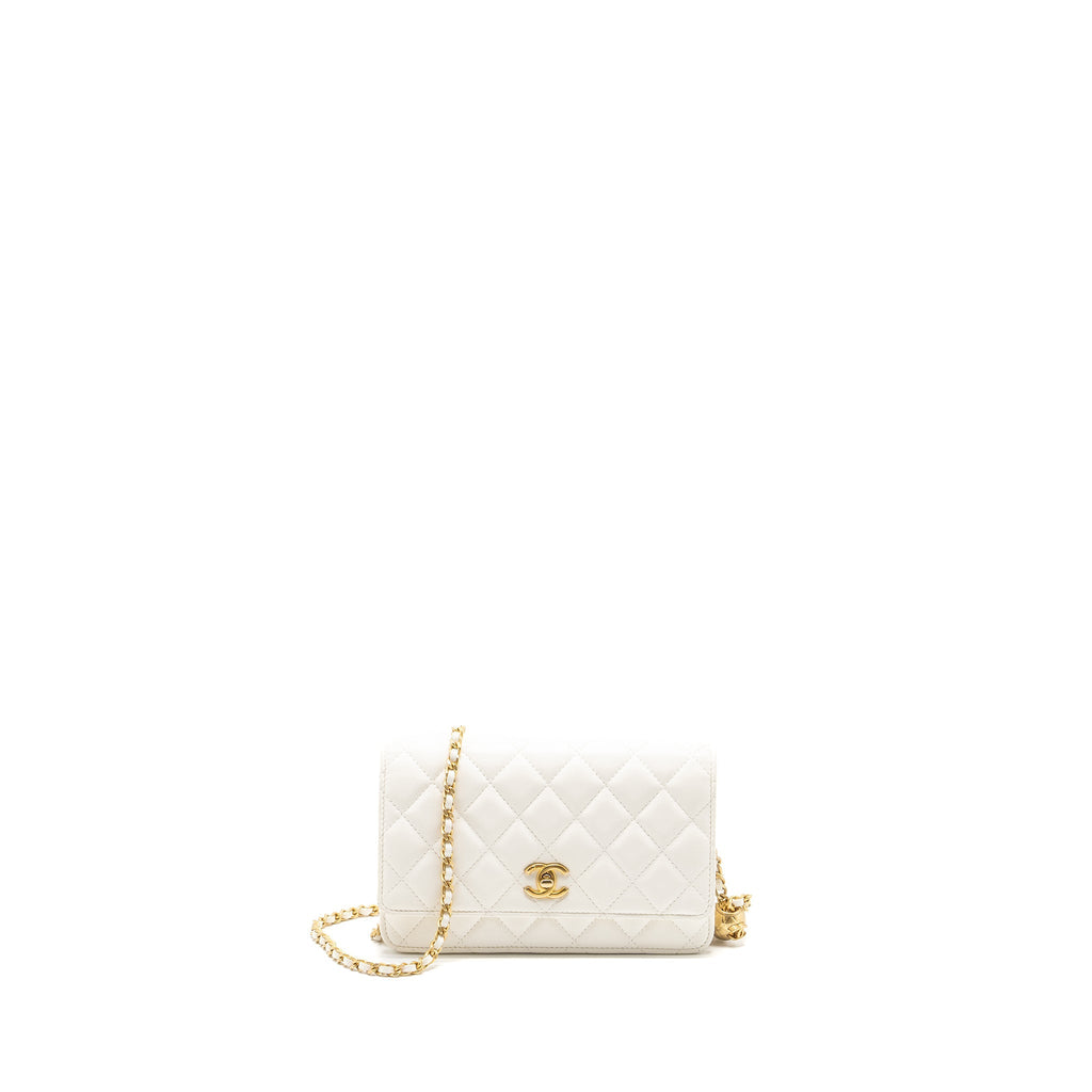 CHANEL PEARL CRUSH WALLET ON CHAIN LAMBSKIN WHITE GHW (MICROCHIP)