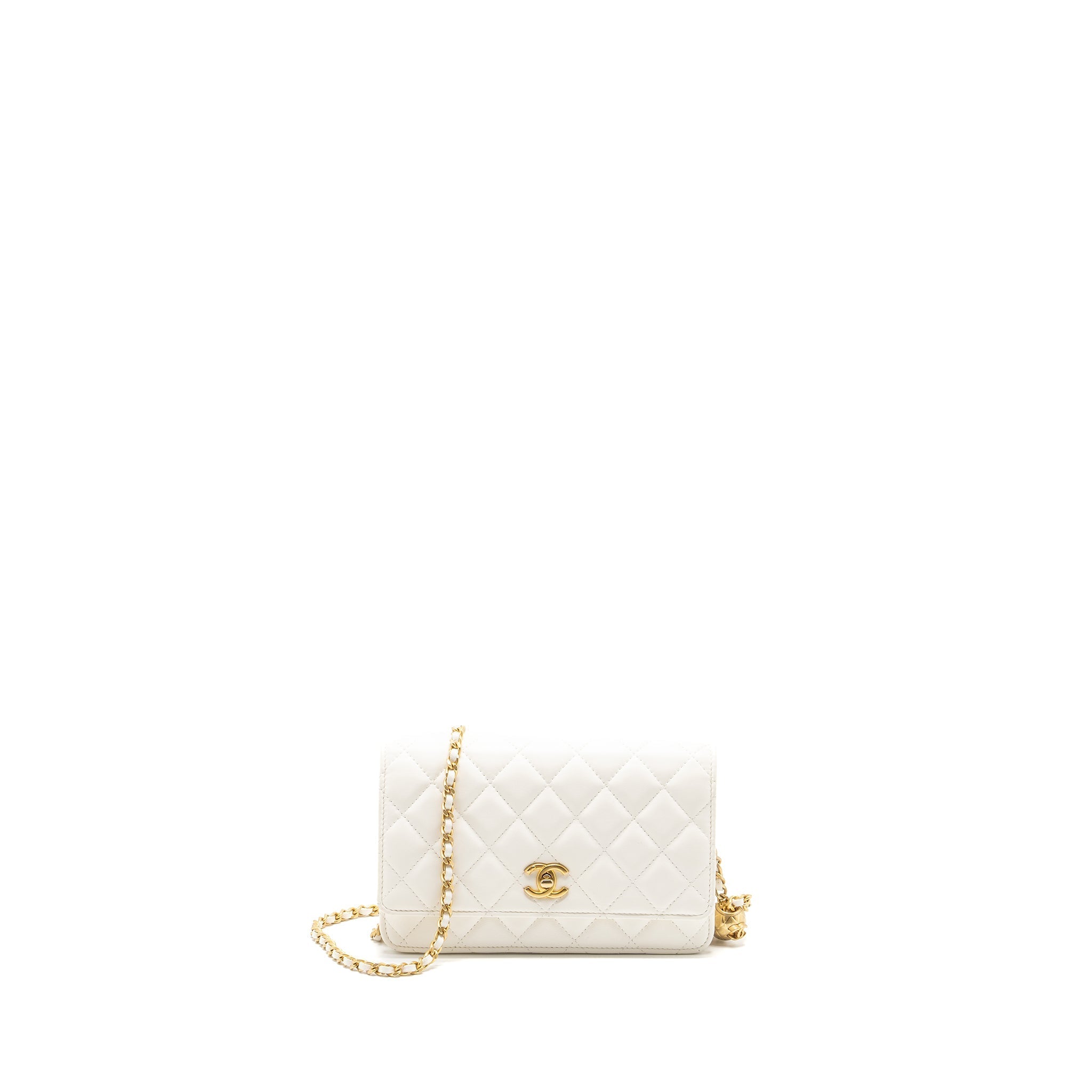 CHANEL PEARL CRUSH WALLET ON CHAIN LAMBSKIN WHITE GHW (MICROCHIP)
