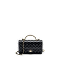 CHANEL CRYSTAL DETAILED TOP HANDLE FLAP BAG LAMBSKIN BLACK GHW (MICROCHIP)
