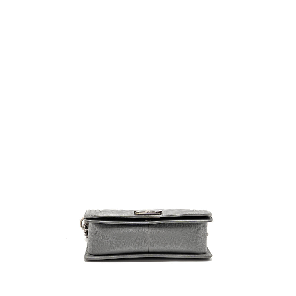 CHANEL MEDIUM BOY BAG CHEVRON CAVIAR GREY RUTHENIUM SILVER HARDWARE