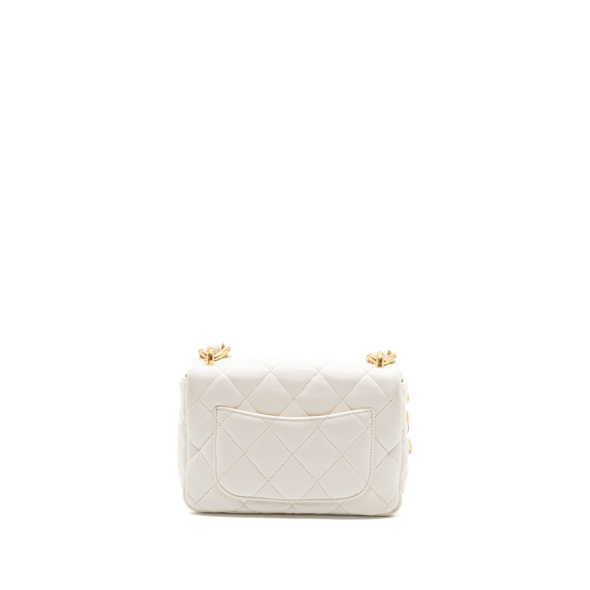 CHANEL 22S GIANT CHAIN FLAP SHOULDER BAG LAMBSKIN WHITE BRUSHED GHW (MICROCHIP)