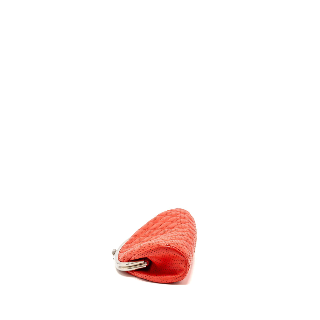 CHANEL CC CLUTCH BAG PERFORATED LAMBSKIN RED SHW