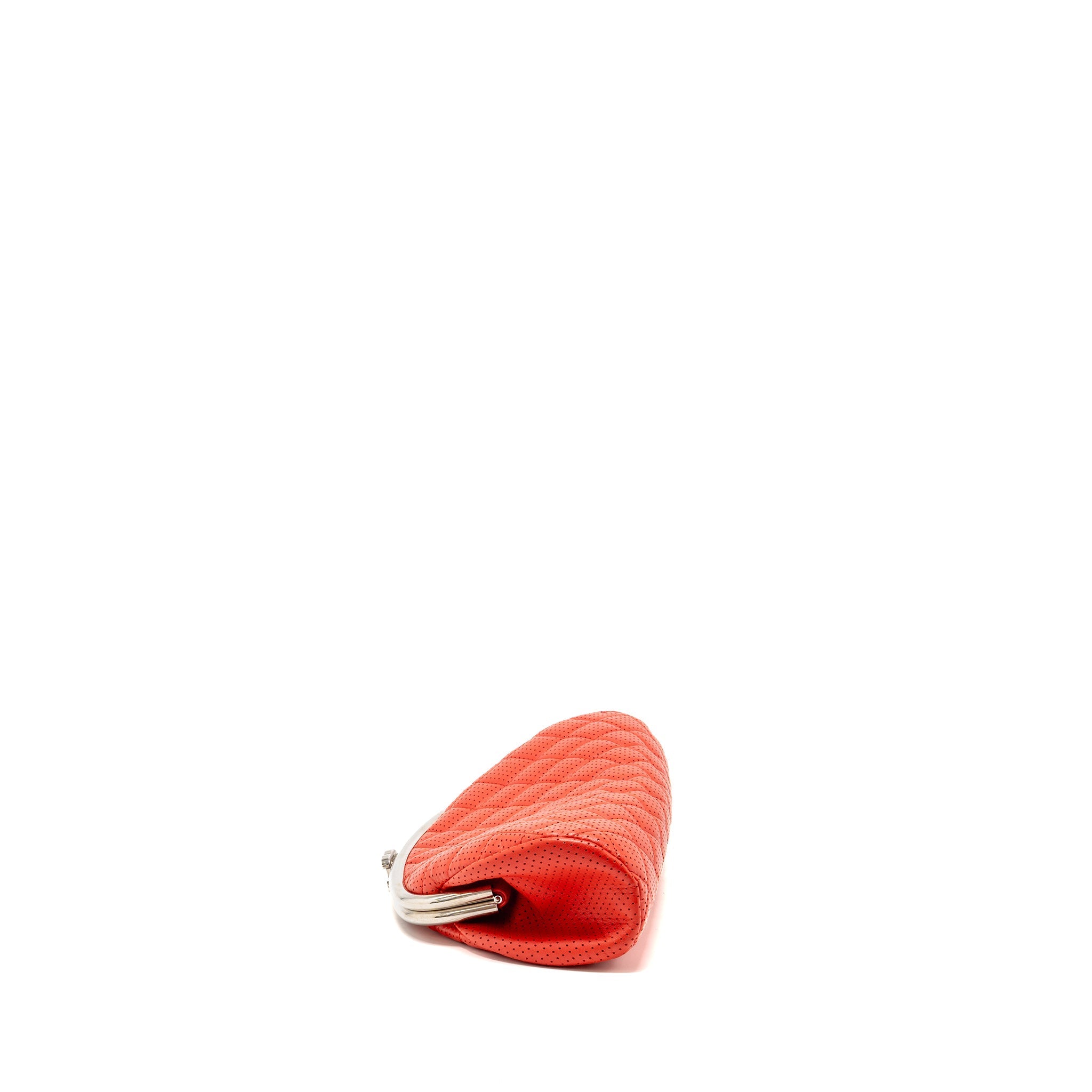 CHANEL CC CLUTCH BAG PERFORATED LAMBSKIN RED SHW