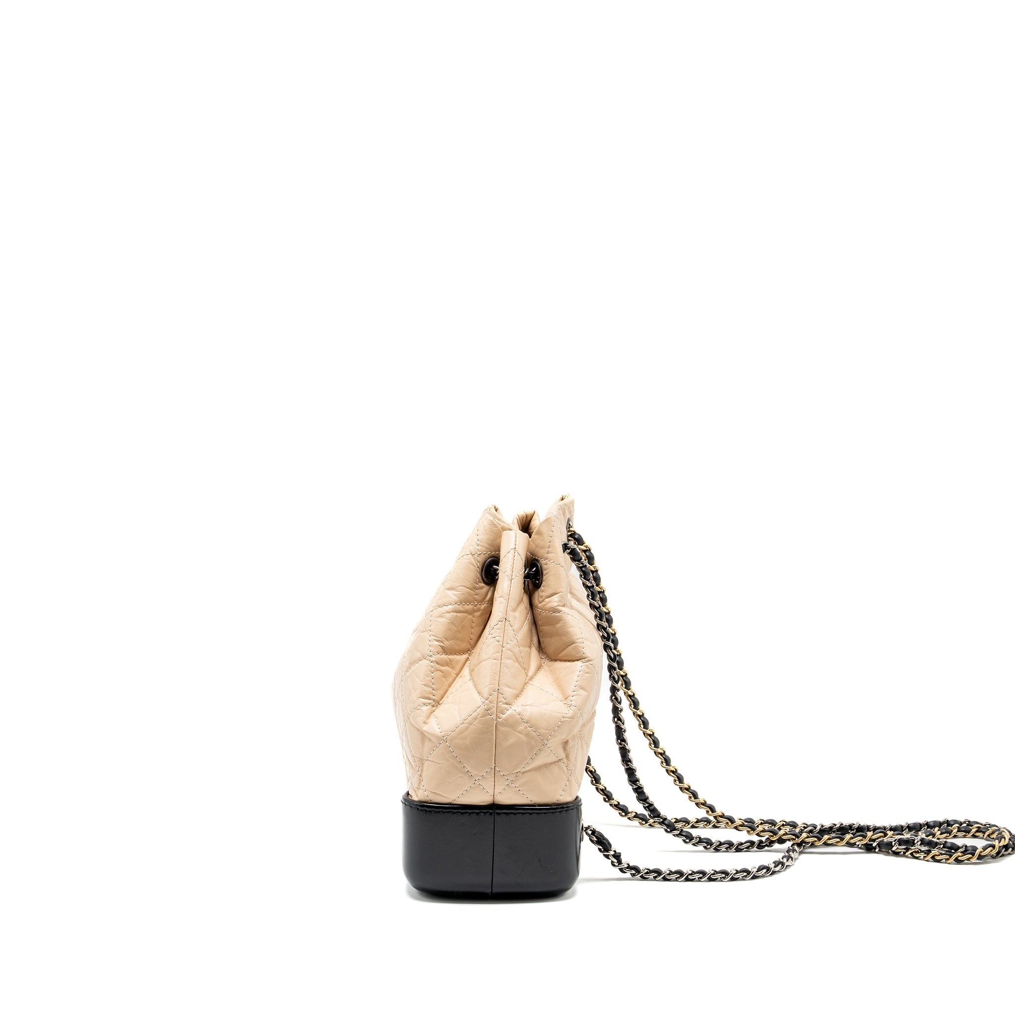 CHANEL SMALL GABRIELLE BACKPACK AGED CALFSKIN BEIGE/BLACK MULTICOLOUR HARDWARE
