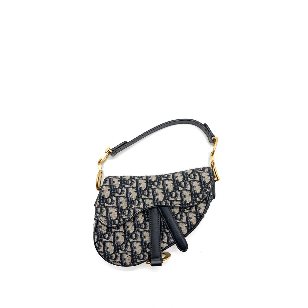 DIOR MINI SADDLE BAG BLUE OBLIQUE JACQUARD GHW