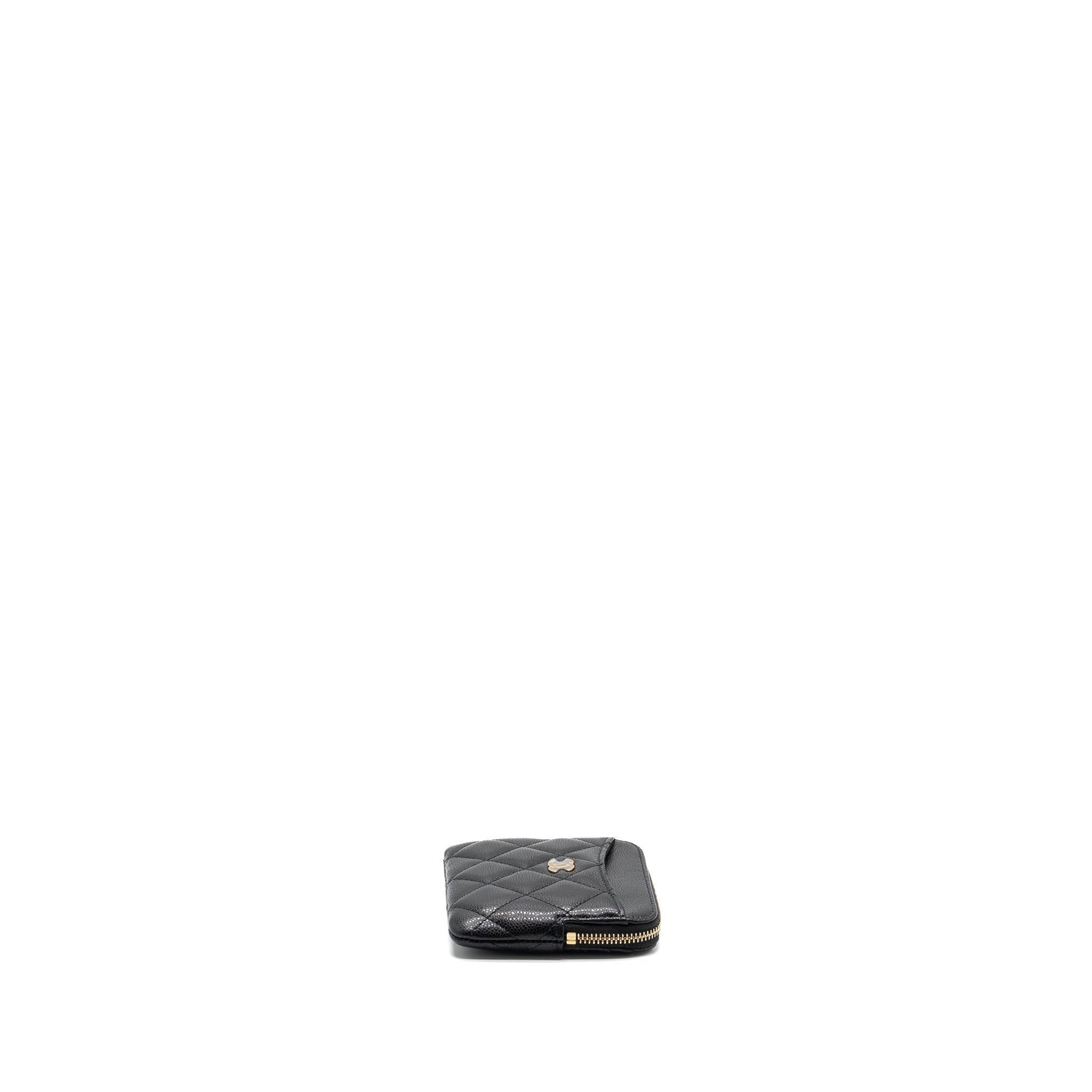 CHANEL SQUARE ZIPPER POUCH CARD HOLDER CAVIAR BLACK LGHW (MICROCHIP)