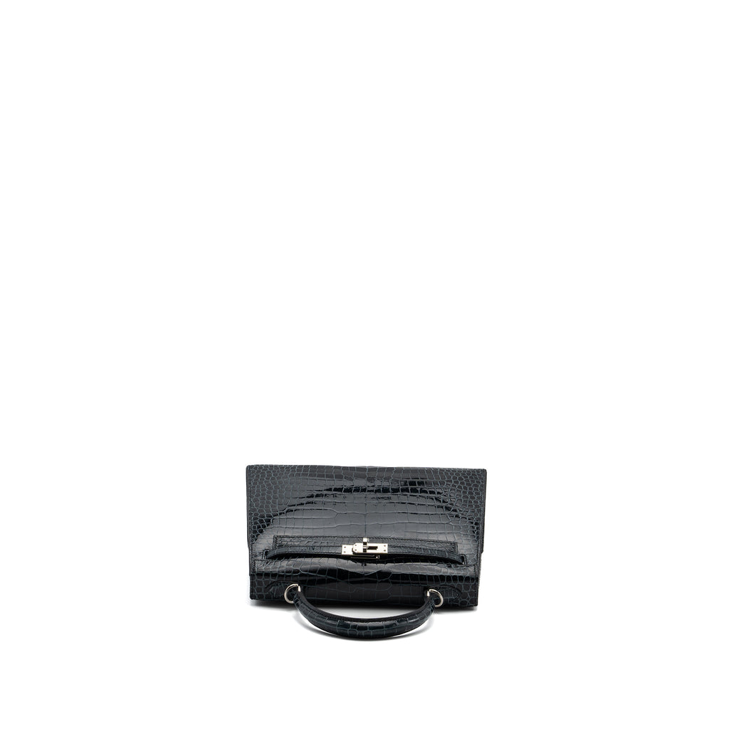 HERMES KELLY 25 SHINY CROCODILE POROUS V0 VERT ROUSSEAU SHW