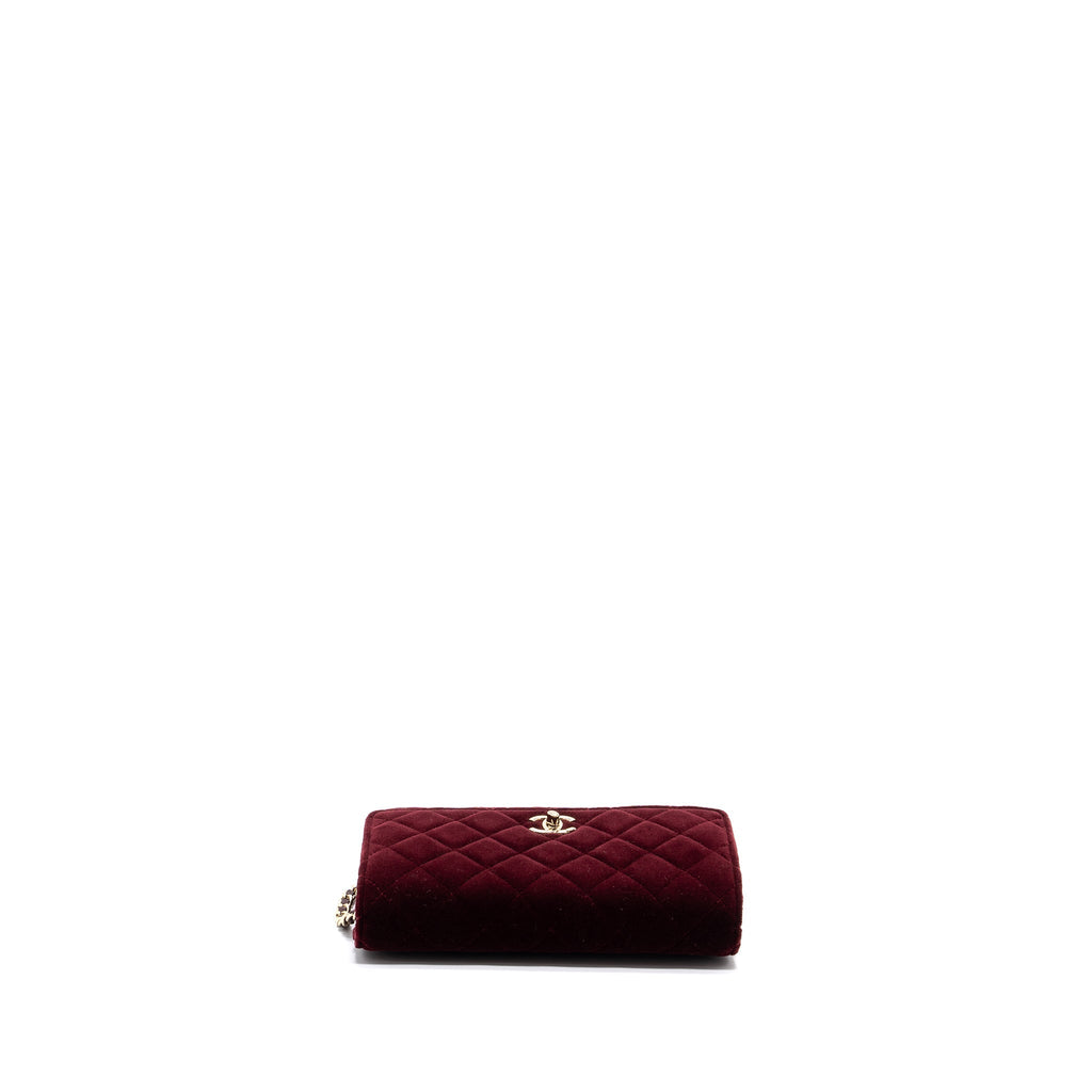 CHANEL CRYSTAL PEARL CRUSH WALLET ON CHAIN VELVET BURGUNDY LGHW