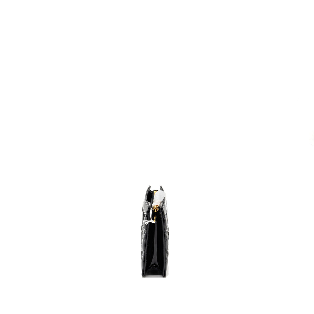DIOR CARO POUCH WITH CHAIN PATENT CALFSKIN BLACK GHW