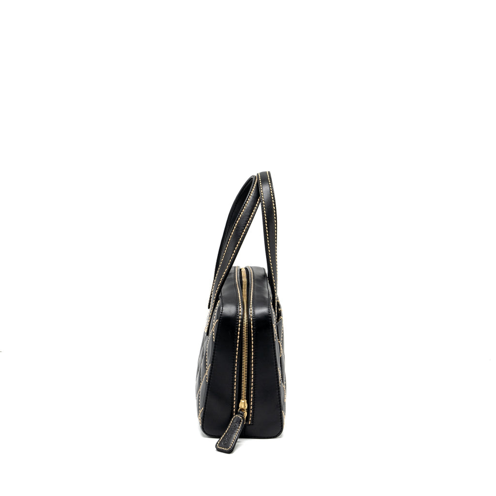 CHANEL VINTAGE WILD STITCH ZIP TOTE BAG CALFSKIN BLACK GHW